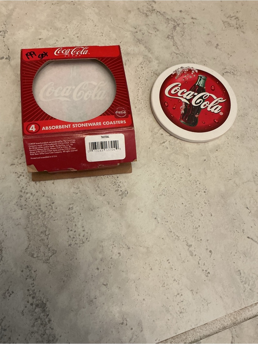 Coca Cola Red and White Round Drink Coaster with Classic Bottle Graphic
